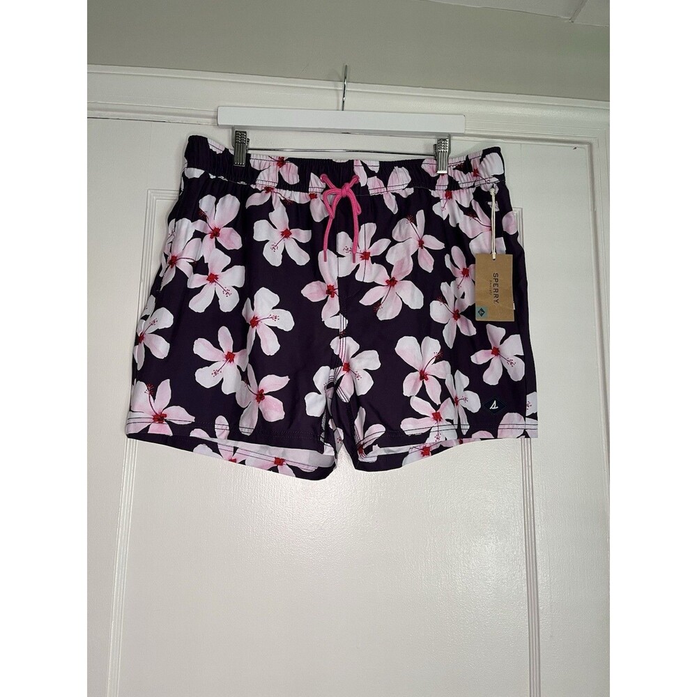 Sperry Swim Shorts Floral Purple Pink Men's XL Drawstring Lined